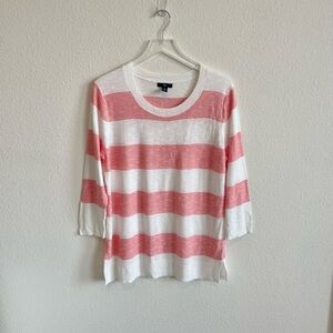 GAP Coral and White Striped Lightweight Sweater